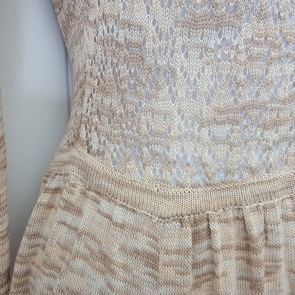Free People Space Dye Open Knit Crochet Button Front Midi Dress Tan Cream XS - Picture 3 of 10